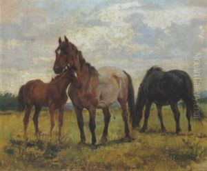 Pferde Auf Der Koppel by Julius von Blaas