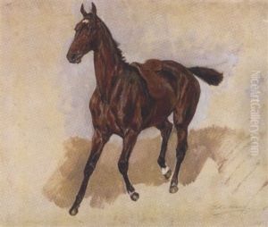 Trabender Gesattelter Brauner by Julius von Blaas