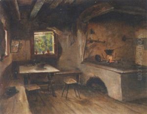 Interieur Einer Bauernstube Mit Herdfeuer by Julius von Blaas