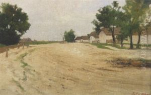 Bauernhauser In Ungarn by Julius von Blaas