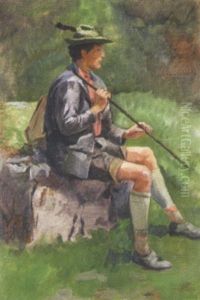 Sitzender Mops Junger Wanderer Mit Stock