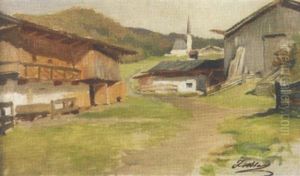 Kirche Und Hauser Von Nauders In Tirol by Julius von Blaas