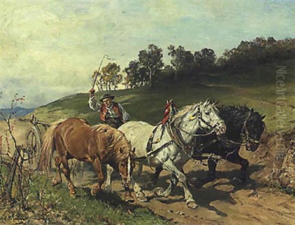 Rasantes Pferdegespann Mit Bauer Auf Dem Heimweg - view 1