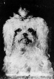 Zwergpekinese Mit Blauer Schleife by Julius von Blaas