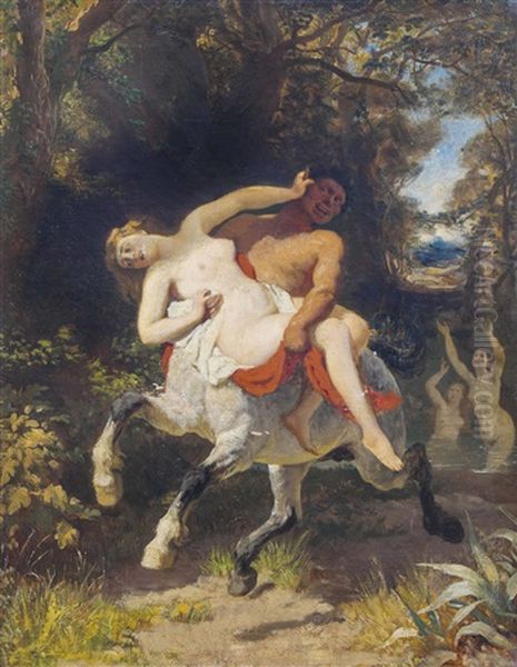 Kentaur Raubt Eine Wassernymphe In Waldlandschaft - view 1