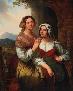 Two Italian Girls In An Open Landscape by Karl von Blaas