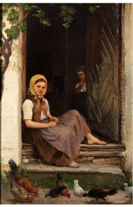 Huhner Futterndes Madchen Huhner Futterndes Madchen