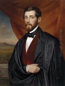 Portrait Einer Dame Und Portrait Eines Herrn, Im Hintergrund Die Romische Campagna (2 Works) by Karl von Blaas