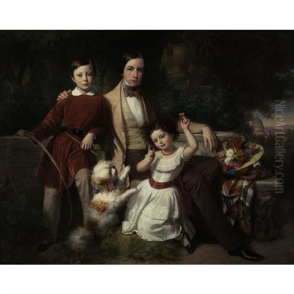 The Prince Of Valmontone With The Donna Gwendalina Doria Pamphili And Bertram Talbot In A Villa Garden - view 1