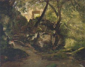 Ruinen Im Sommerwald Mit Rastendem Wanderer