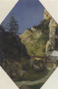 Gewerbebetrieb Am Wasserlauf In Felsiger Schlucht by Karl von Blaas