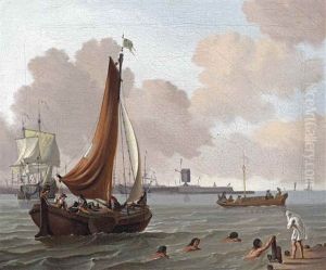 View Of The Ij Towards Bokkinghangen, Amsterdam, With The Fortification Blauwhoofd, The Windmill 'de Bok', In The Background