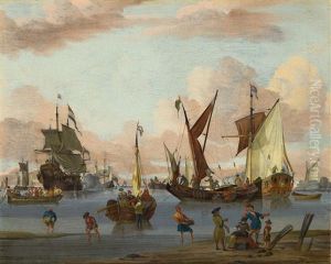 Coastal Landscape With Dutch Sailing Ships by Johannes de Blaauw