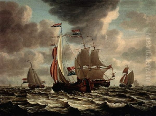 Shipping Scene With Dutch Flagships On Choppy Seas - view 1