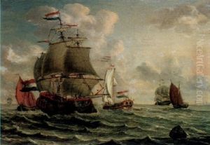 Shipping Scene On Choppy Seas by Pieter Aartzs Blaauw