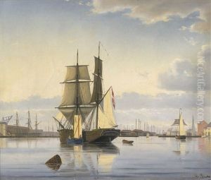 Segelschiffe Im Hafen Von Kopenhagen by Christian Vigilius Blache