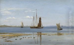 Segelschiffe Im Fjord Von Kallehave In Danemark by Christian Vigilius Blache