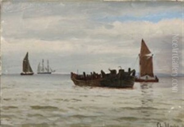 Seascape With Sailing Boats And A Wreck - view 1