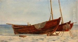 Fishing Boats On A Beach In Skagen by Christian Vigilius Blache