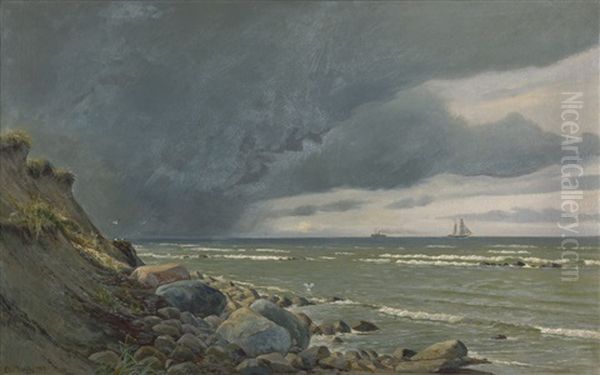 Aufkommendes Gewitter An Steiniger Kuste In Danemark - view 1