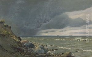 Aufkommendes Gewitter An Steiniger Kuste In Danemark by Christian Vigilius Blache