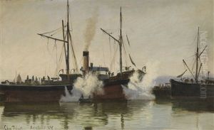 Dampfer Im Hafen Von Aarhus by Christian Vigilius Blache