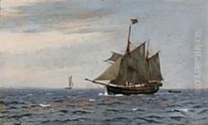 A Swedish Ship On Open Sea by Christian Vigilius Blache