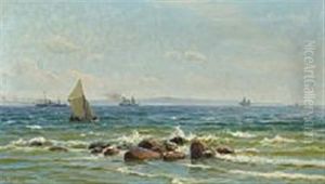 Costal Scenery With Steamers And Sailing Ships At The Sound