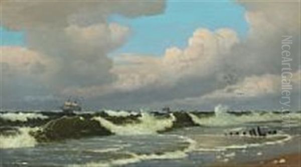 Coastal Scenery With Sailing Ships And Cloudy Sky - view 1