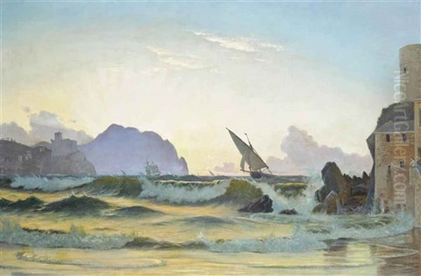 Sunset On A Mediterranean Shore, Possibly Gibraltar - view 1