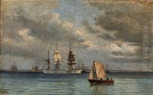 Seascape With Sailing Ships by Christian Vigilius Blache
