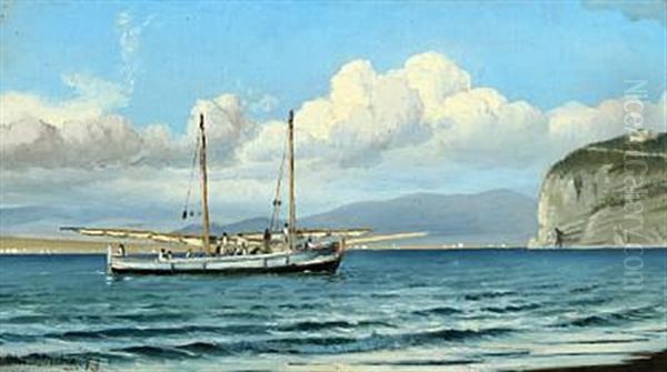 Coastal Scenery With A Sailing Ship In A Bay - view 1