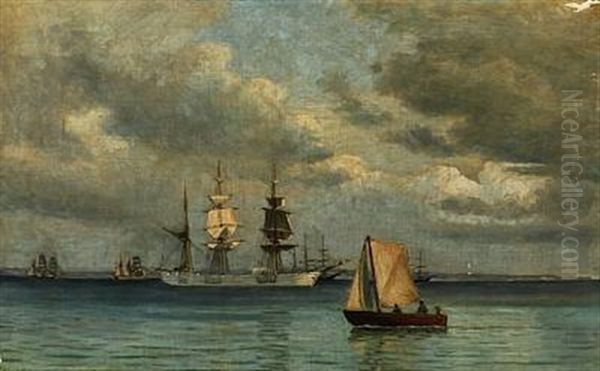 Seascape With Several Sailing Ships Off A Coast - view 1