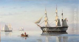 A Danish Frigate And Several Other Sailing Ships Laying At Anchor In Oresund