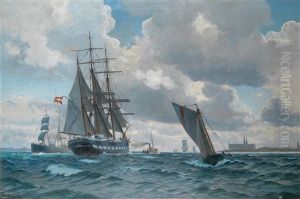 Shipping Off The Kronborg, Denmark by Christian Vigilius Blache