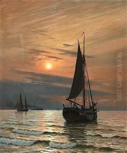 Early Morning At Sea With Sailing Ships And Fishing Boats - view 1