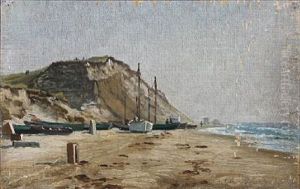 Costal Scene From Lonstrup With Vessels On The Beach