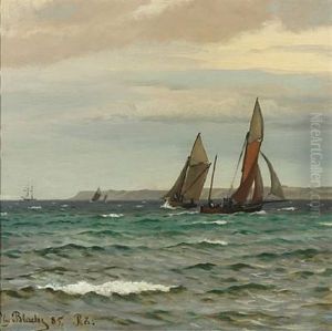 Saling Boats Along A Coast by Christian Vigilius Blache