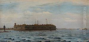View Of The Fortress Provestenen At Copenhagen Harbour by Christian Vigilius Blache