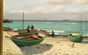 Rowing Boats On The Beach by Christian Vigilius Blache