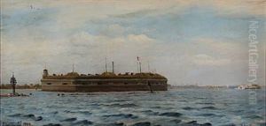 Scene From The Fortress Provestenen At Copenhagen Harbour by Christian Vigilius Blache