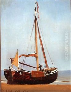 Dutch Ship On A Beach by Christian Vigilius Blache