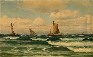 Seascape With Sailing Ships Off The Coast Of Kullen, Sweden by Christian Vigilius Blache