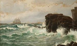 Rocky Shore With High Waves by Christian Vigilius Blache