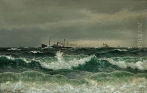 Seascape With Steamer And Sailing Ships by Christian Vigilius Blache