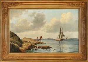 Marine With Sailing Ships Near The Coast by Christian Vigilius Blache
