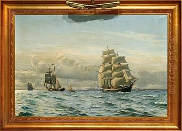 Marine With Several Ships Off The Coast Of Elsinore Castle - view 1