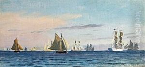 Numerous Sailing Ships On Quiet Waters by Christian Vigilius Blache