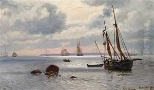 Sejlskibe Ud For Snekkersten, I Baggrunden Hven by Christian Vigilius Blache