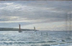Sejlbade Og Skibe Naer Kysten by Christian Vigilius Blache